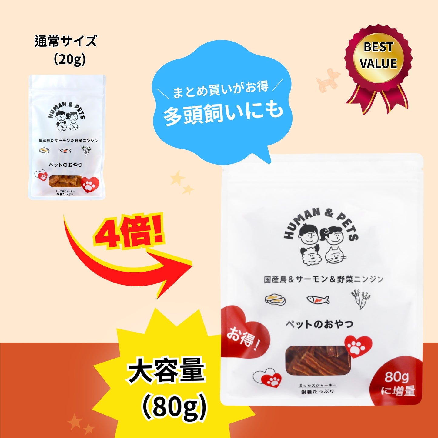 ミックスジャーキー［チキン・サーモン・にんじん入り］大容量【国産】