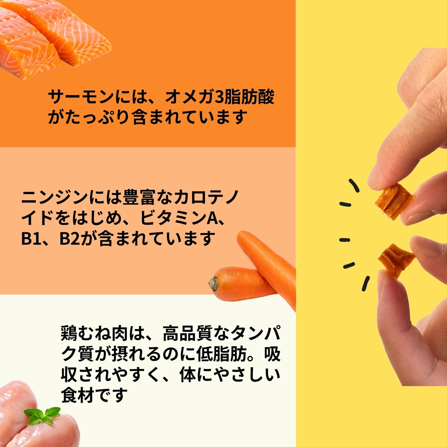 ミックスジャーキー［チキン・サーモン・にんじん入り］3袋入り【国産】