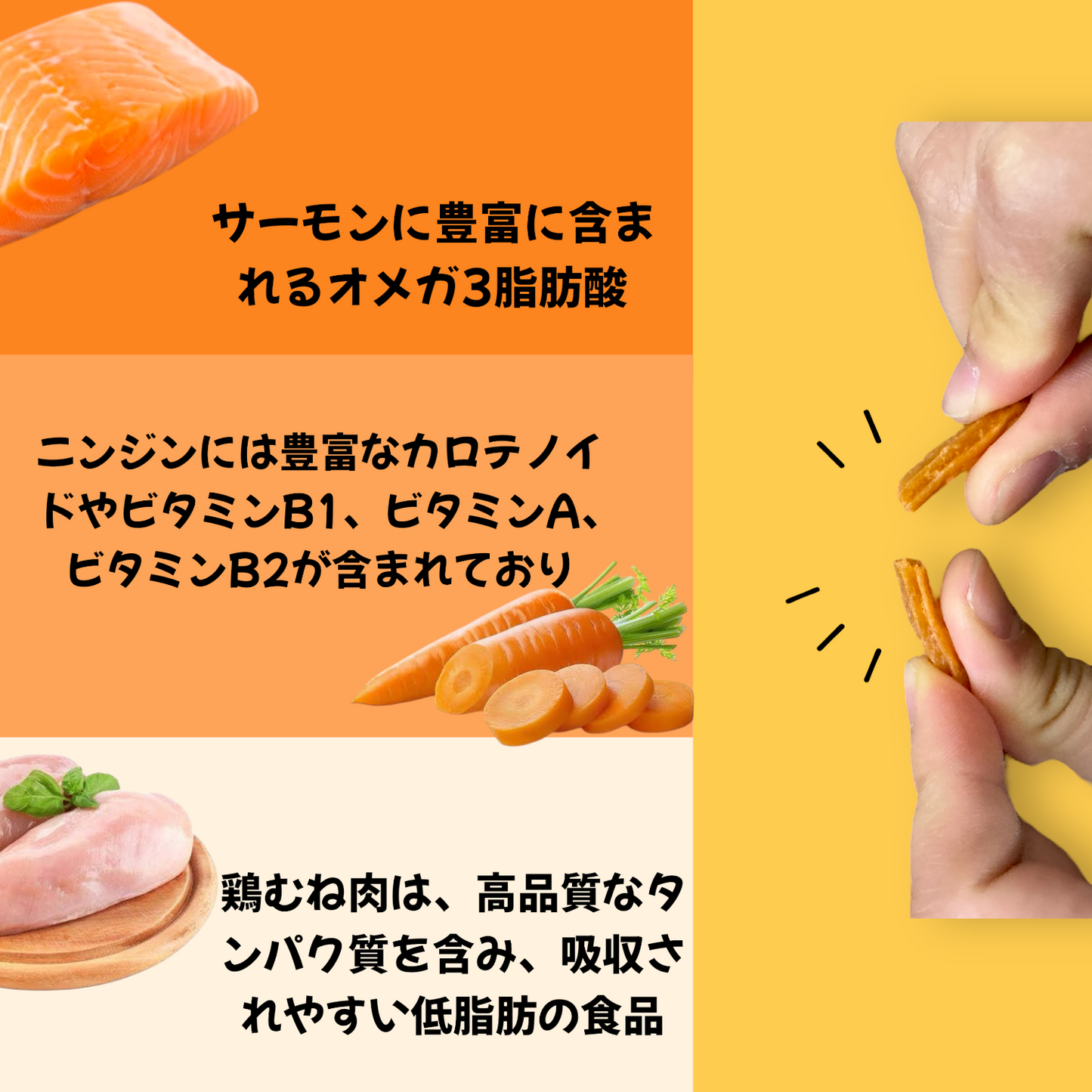 ミックスジャーキー 犬猫おやつ [国産鳥＆サーモン＆野菜ニンジン]